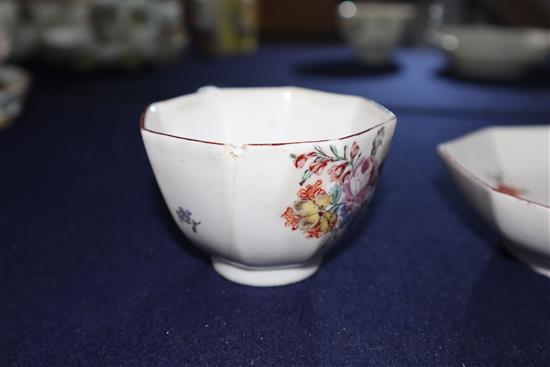 A Chelsea red anchor period octagonal tea bowl and saucer, c.1756,